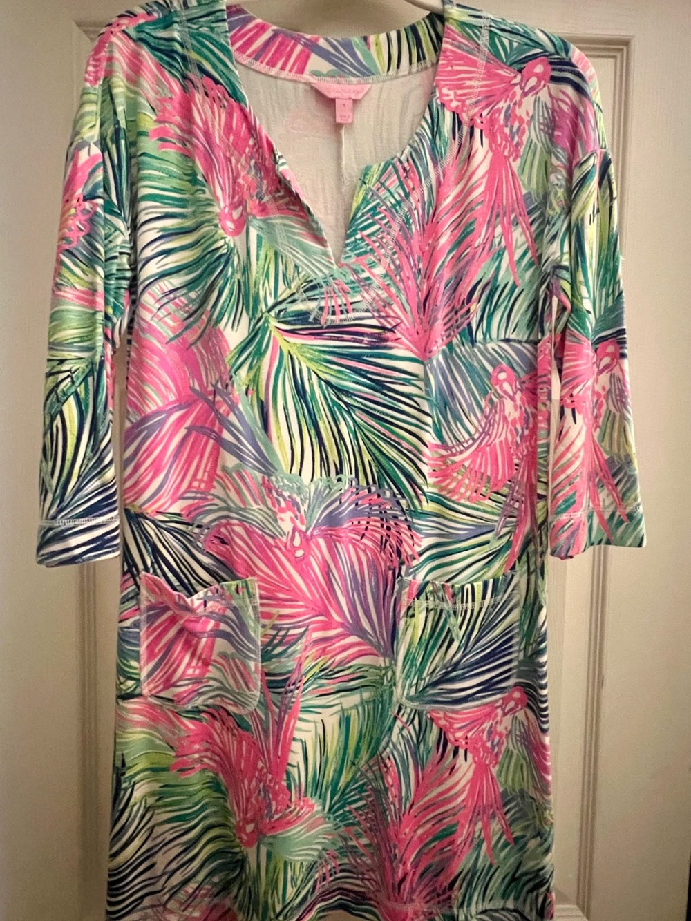 Lilly Pulitzer Tropical Palm Print Shift Dress - Pink & Green